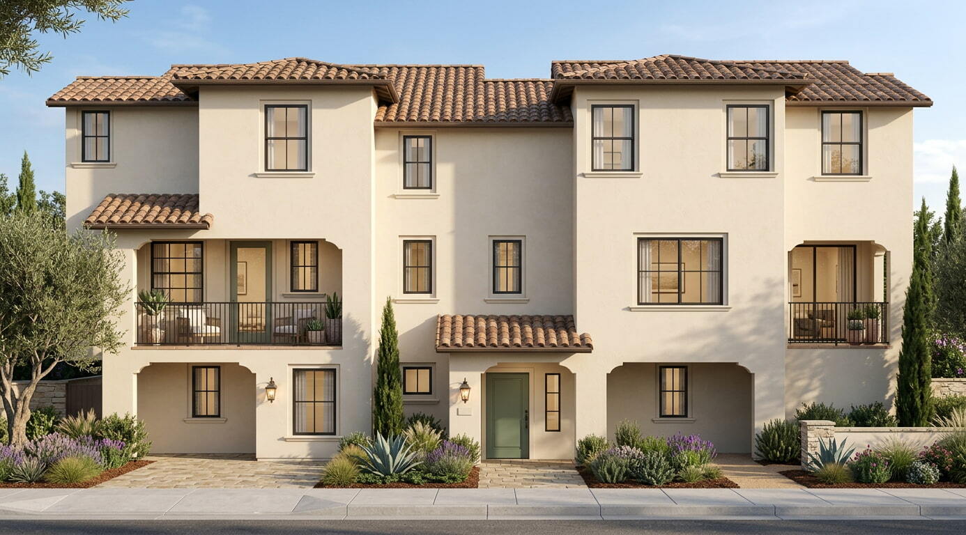 Casita Duplex — Front Elevation, Mission Style